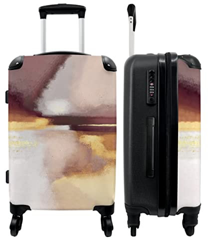 NoBoringSuitcases.com® Koffer groß Trolley Rollkoffer Reisekoffer mit 4 Rollen Fotokoffer - Rosa - Abstrakt - Gold - Gelb - Kunst - 67x43x25cm - 90 Liter