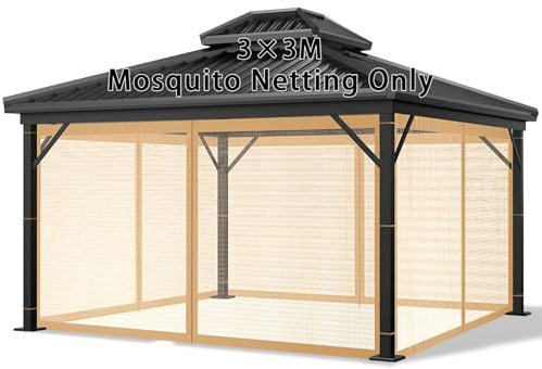 Jianyana Moskitonetz Outdoor, 4-Teilige Sonnenschirm Mesh Moskitonetz Balkon mit Reißverschluss für Pavillon Terrasse Lodge oder Balkon (nur Moskitonetz) (braun, 300 cm x 300 cm)
