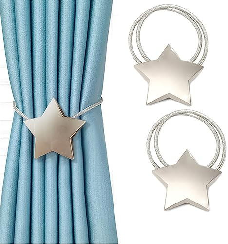 Magnetische Vorhang-Raffhalter, Stern Mond Vorhang Raffhalter Halterungen, magnetische Vorhangschnallen Haken Clip für Home Office Dekorative Vorhang (Silberstern)