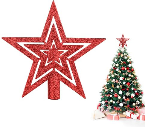 DERAYEE 20cm Rouge Étoile Sapin Noël en Plastique, Topper d'arbre de Noël pour Décoration de Sapin de Noël