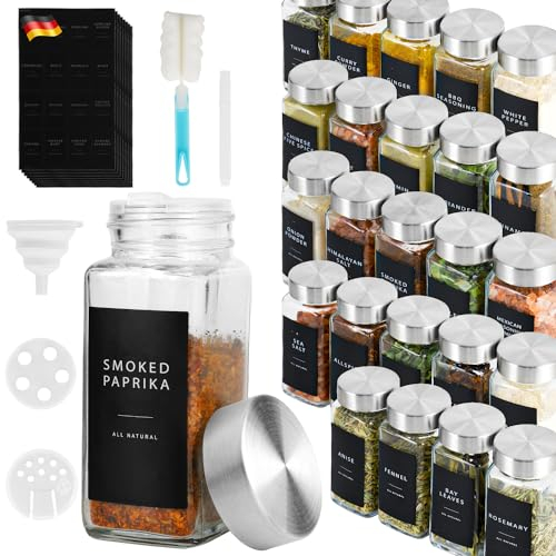 Lannvan Barattoli Spezie - 24 Barattoli per Spezie con Coperchio - 120ml Contenitori Spezie per Cucina con Etichette Spezie - Barattoli Porta Spezie con Setaccio, Etichette, Spazzola, Lmbuto