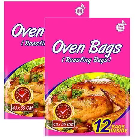 24 bolsas para horno de asado, tamaño pavo, bolsas grandes para asar carnes, pollo, pescado, verduras (paquete de 2, 43 x 55 cm)