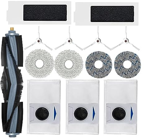 Ersatzteile kompatibel mit ECOVACS DEEBOT T20 Omni Roboter-Staubsauger-Zubehör, 1 Hauptbürstenwalze, 4 Seitenbürsten, 2 Hepa-Filter, 4 Wischpads, 3 Carbon-Staubbeutel