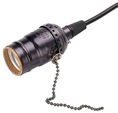 Akozon Lampe Mit Schnurschalter, Lampenfassung Mit Zugschalter E27, E27 Vintage-Anhänger, mit Zugkettenschalter, Lampensockel, Deckenmontage, Schwarzer Lampenhalter (BLACK)