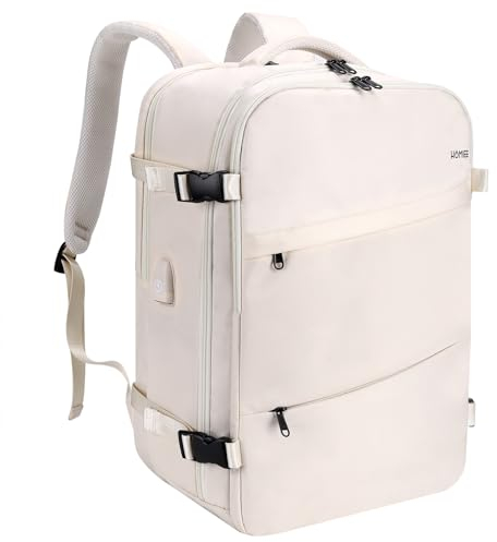 HOMIEE Zaino da Viaggio 40L Zaino Uomo Zaino Porta PC 17.3 Pollici Grande Capacità Zainetto Aereo Bagaglio a Mano Impermeabile Zaini Uomo Lavoro per Viaggio Università Scuola Beige