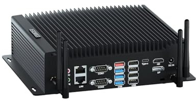 ESIMOER Industrie PC Win11 Mini PC Lüfterlos Core i5 10210U, 8GB RAM 256GB M.2 SSD, HD DP Type-C 4K Dreifach Display Mini Desktop PC, Dual RJ45 LAN 6 RS232 COM 8 USB GPIO DualBand WLAN BT