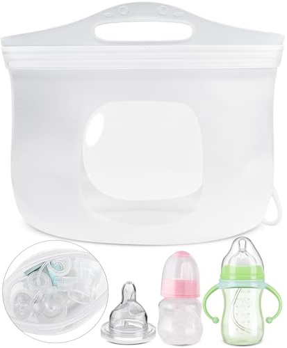 FWUNYVN 2L Silicone Microwave Steam Sterilizer Bag for Baby Bottles, Reusable Sterilizing Bag for Breast Pump Accessories, Pacifiers and Teethers, Great for Home and On-The-Go