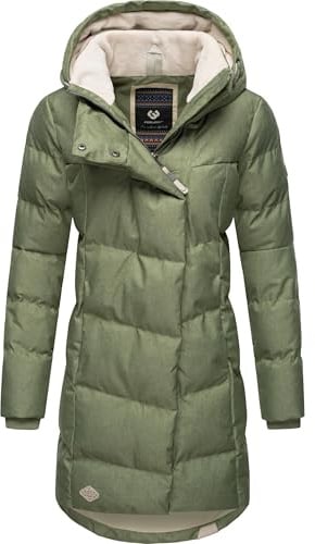 Ragwear wasserdichter Damen Wintermantel warmer Steppmantel lang mit Kapuze Pavla Intl Dusty Olive24 Gr. XXL