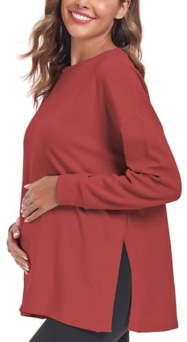 Love2Mi T-shirt de grossesse à manches longues pour femme Haut de grossesse Tops de grossesse Vêtements de maternité, M