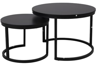 SensaHome Couchtisch-Set rund – Antikes rundes Holztisch-Set – großer Tisch 58 x 40 cm, Kleiner Tisch 43 x 33 cm – Schwarz