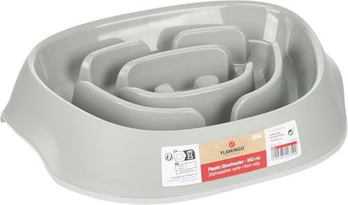 Flamingo Futter- und Trinknapf für Hund Slow Feeder Exqi Oval Grün - 34,5x24,5x8,5cm - Antirutschring aus Gummi - Kann für Trockenfutter und Nassfutter verwendet Werden