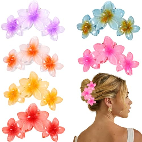 Paotxpum 6 PCS Hawaiian Flower Claw Clips Flower Hair Claw Clips Cute Plumeria Non Slip Strong Hold Hair Catch Clamp Barrettes for Women Girls