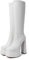 VERISSON Damen Stretch Boots Knee High Stiefel Plateau Blockabsatz Glattoptik Weiß 42 EU