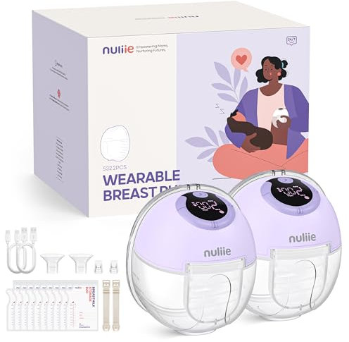 Nuliie Electric Breast Pump Hands-Free S32, Wearable Portable Breast Pumps 4 Modes 9 Levels, 24MM Comfortable Flange, More Private, Replaced Accessories Included (2 Packs, Violet)