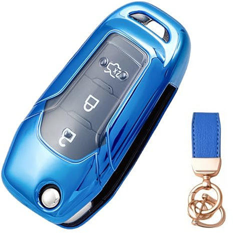 NEUHOO Auto Zubehör kompatibel mit Ford Fiesta MK8 ST Line 2018-2024 2025 Schlüsselhülle und Schlüsselanhänger, Schlüsselgehäuse Silikon Schlüsselkarte Hülle (Blau)