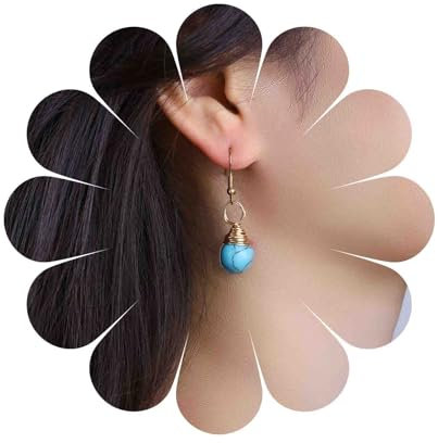 Dervivea Vintage Türkis Ohrringe Rund Türkis Stein Ohrringe Gold Blau Türkis Baumeln Ohrringe Türkis Edelstein Tropfen Ohrringe Schmuck Für Frauen