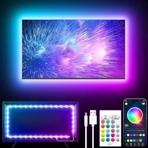 GIPOYENT TV Light Strip, Music Sync LED TV Backlights, for 32-50 Inch TV, LED TV Light with Bluetooth Function - RGB Color Changing Light Strip for Home Theater (9.8ft)