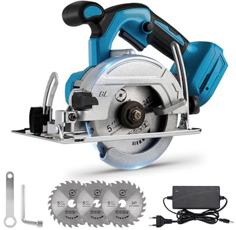 Yofidra Cordless Circular Saw, Brushless Mini Circular Saw Cordless with Batteries, with 3 Blades (125mm), 8000rpm, 0-45° Bevel, 45mm Depth, Ideal for Cutting Wood and Tiles