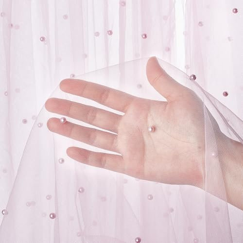 NBEADS 3 Yards Perle Mesh-Stoff, 1.92 Yards Breit Perlenbesetzter Tüll Sheer Stoff Brautschleier Hochzeit Tischdekorationen für Dusche Kleid Schleier Home, Rosa