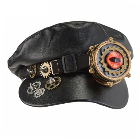 Steampunk Newsboy Hut - PU Leder Steampunk Baskenmütze Vintage inspirierte flache Kappe mit Steampunk Details | Baskenmütze Gothic Diablo-Stil mit Brille, Gothic Hut Diablo-Stil für Maskeraden