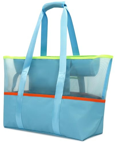 INYEEXUP Mesh Strandtasche Wasserdicht XXL Familie mit Reißverschluss, Faltbare Beach Bag Damen Groß – Badetasche für Strand, Reisen und Alltag