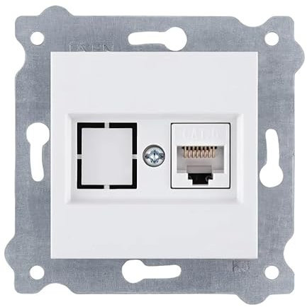 EXEN - Einzelne Netzwerkdose Cat. 6 Unterputz Weiß - 1 RJ45 Port - All-in-One Kompatibel mit Serien KARELL/ODAK/COMFORT - 253/01E