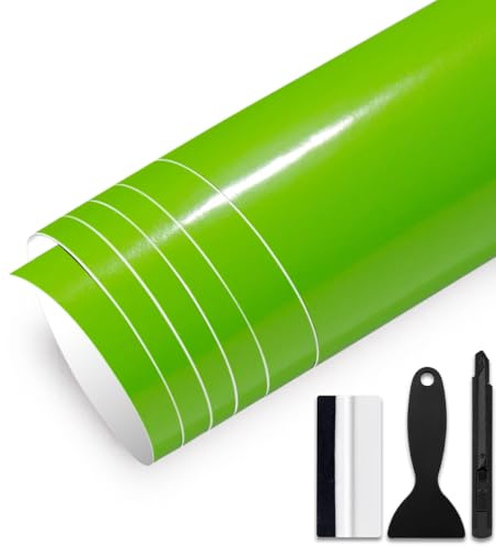 GRTHTATI 30cm x 150cm Autofolie Glanz Auto File Selbstklebende Car Wrapping Folie mit Luftkanälen Blasenfreie Auto Folierung für Motorrad, Fahrrad, DIY (Grün Glanz, 30cm x 150cm)