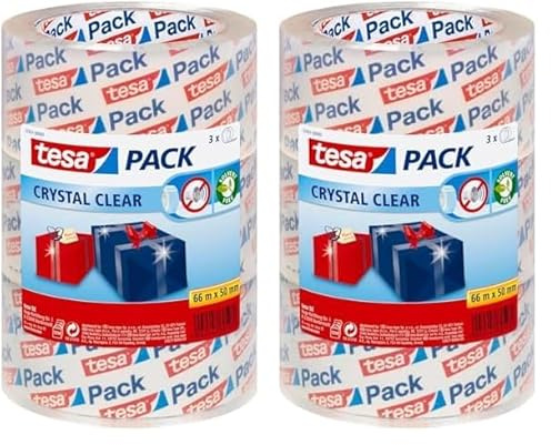 tesa Packband Crystal Clear, kristall-klar, 3 Rollen, 66m x 50mm (Packung mit 2)