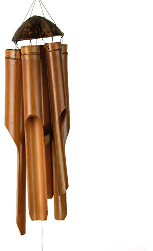 Tokoindah Windspiel Bambus 110 cm Kokosnuss handgefertigt aus Bali Indonesien – Klangspiel Feng Shui Deko für Garten Balkon Terrasse Zimmer – Entspannende Naturklänge, Türglocke, (110)