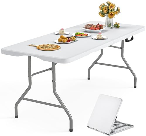 Asdsed Gartentisch Klappbar 180x74cm Campingtisch Wetterfest Tragbar Platzsparen Stabil Klapptisch Picknicktische Balkontisch für Garten Terrasse und Balkon, weiß