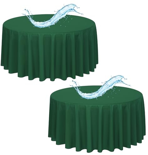 2er-Pack Dunkelgrün Runde Tischdecke, 229cm, Dunkelgrün Tischdecken, Wasserdicht Polyester Tischtuch für runde Tische, Flecken und Knitterresistent, Waschbare Tischabdeckung für Party Hochzeiten