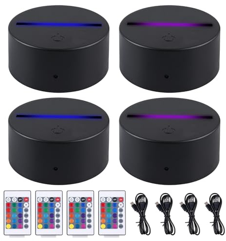 PORFOYO 3D Led Lichtsockel, 4 Pcs 3D Led Nachtlicht Mit Fernbedienung, Lampensockel Als Ersatz Oder Selber Bauen, Led Sockel Für Schlafzimmer Kinderzimmer Wohnzimmer Bar Shop Café Schwarz