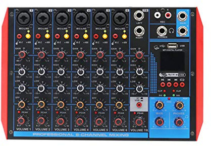 DJ Controller Case for 8-Channel Mixers, Portable, +48V Power, Supports BT/USB/MP3, Ideal for Live Broadcasts and Music Recording