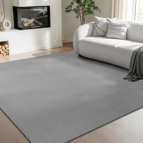 the carpet Rio - Moderner Kurzflor Teppich, weicher und pflegeleichter Anti-Rutsch-Teppich mit 3D-Optik, robust, für Wohnzimmer und Schlafzimmer, Grau, 200 x 200 cm Quadrat