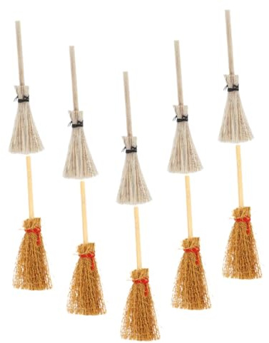 SUPVOX 10pcs Miniature Dollhouse Brooms Set, Simulation Brown and White Brooms, Mini Room Decor for Dollhouse Accessories and Desktop Display