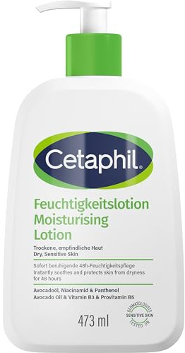 CETAPHIL Feuchtigkeitslotion, 460ml, Für trockene, empfindliche Haut, Sorgt für ein geschmeidiges Hautgefühl und bis zu 48h lang anhaltende Feuchtigkeit, Klinisch getestet bei empfindlicher Haut