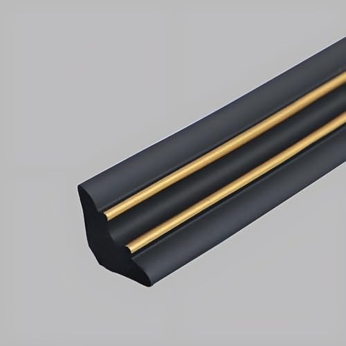 Selbstklebende PVC Deckenleiste 5m Flexible Zierleiste Eckleiste Zuschneidbar & Leicht Zu Reinigen Dreiecks Abschlussleiste für Decke/Wand Innen & Außenecken Fugen Abdecken(Schwarz mit Gold)