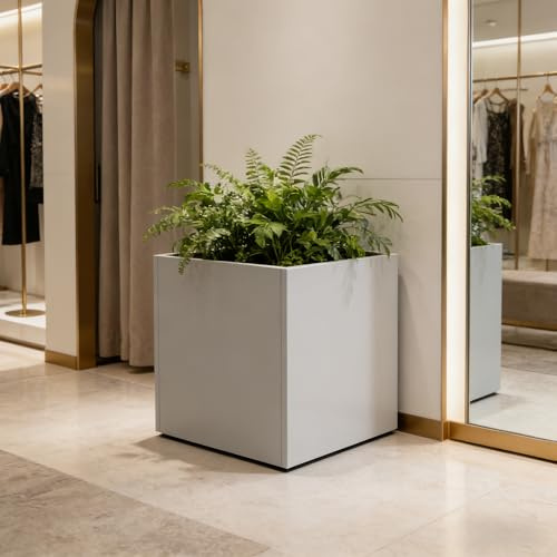 casa.pro Pflanzkübel Vaargel Blumentopf 60 x 60 x 60 cm Pflanzkasten wetterfest Pflanzentopf quadratisch Blumenkübel Outdoor Indoor Blumenkasten verzinkter Stahl Knoblauchbeige