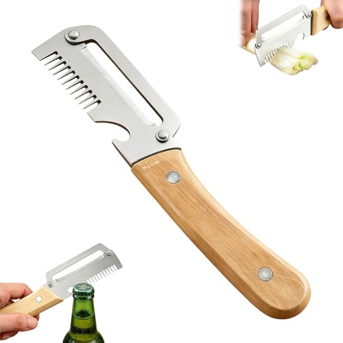 3 in 1 Multifunctional Vegetable Peeler, Stainless Steel Multi Functional Peeler with Non-Slip Wooden Handle, Shredding Peeling Bottle Opening, Portable Kitchen Peelers for Fruits Vegetables