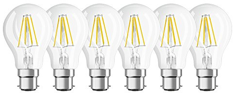 OSRAM LED Star Classic A/LED-lamp in Bulb Shape with B22d-base/not dimmable/Replacement for 60 Watt/Filament Style Clear/Warm White - 2700 Kelvin / 6 Pack