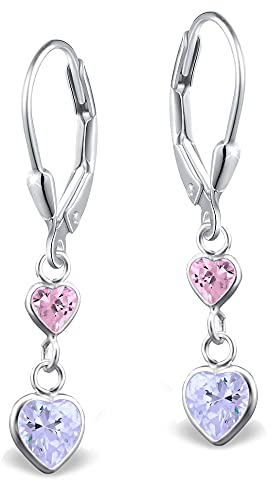 Kinder Mädchen Ohrhänger 925 Sterling Silber Herz Damen hängende Ohrringe Brisur K416