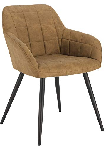WOLTU Esszimmerstühle 1er Set, für Küche, Wohnzimmer, Schlafzimmer, Küchenstühle mit Armlehnen Metallbeinen, gepolsterte Sitzfäche aus Stoffbezug, bis 150 kg belastbar, Braun