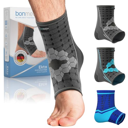 bonmedico Sprunggelenkbandage - 1 Fußbandage (Grau, XL) | Rutschfeste Knöchelbandage Sprunggelenk für Damen & Herren - Stützende Bandage für Fußgelenk, Achillessehne