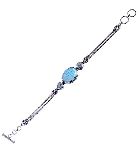 Ravishing Impressions Larimar & Blautopas Edelstein Armband aus massivem 925er Sterlingsilber, toller Designer-Schmuck, für Damen, -5692, Stein, Larimar und Blautopas