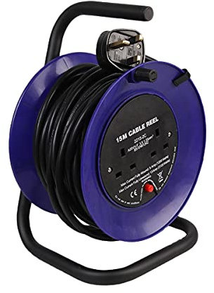 Ex-Pro 2 Gang Mini Open Cable Reel Extension Lead with Handle and Thermal Cut Out, 15m, Blue
