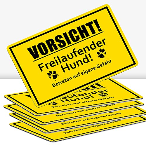 5 Stück Vorsicht! freilaufender Hund Schild 30 x 20 cm Alu 3mm Alu-Dibond stabile Aluminiumverbundplatte mit UV-Schutz von STROBO