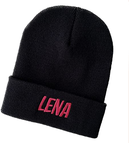 Schnoschi Schwarze Strickmütze mit breitem Umschlag (Beanie Mütze) mit Namen Bestickt für Herren, Damen, Jugendliche und Kinder