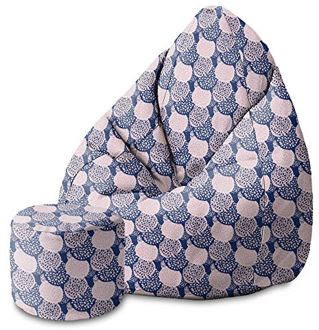 DreamRoots Bean Bag 80x80x120cm - Sitzsack mit Lehne und Hocker und Bezug - Sitzkissen Boden - Chill Bubibag - Sitzsack mit Füllung - Erwachsene mit Füllung M-Geo1