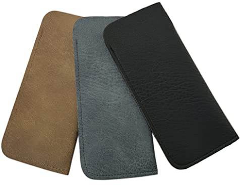 Tragbar Weiches Brillenetui aus PU-Leder zum Aufbewahren von Brillen, 3er-Pack Brillen Tasche Wasser- StaubDicht, Slip in Lesebrillenetui für Damen Herren, Sonnenbrillen Etui Schwarz Grau Braun