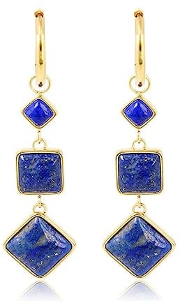 My Bendel - Langes goldenes Ohrringmodell mit echtem Lapislazuli-Edelstein - 58 mm- Edelstahlen Ohrringe für Frauen - Silber und Gold - Mehrere Entwurfe und GröBe